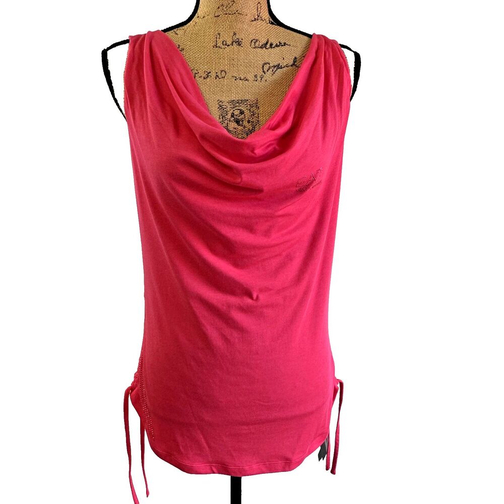 EA7 Emporio Armani Women Fuchsia Cotton Blend Cowl Neck Sleeveless Tank Top Sz L